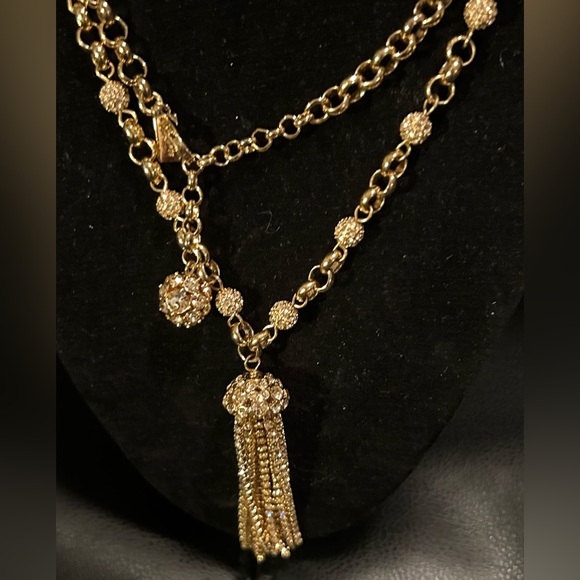 KATE SPADE NEW YORK CRYSTAL CASCADE GOLD TASSLE NECKLACE - Picture 3 of 8